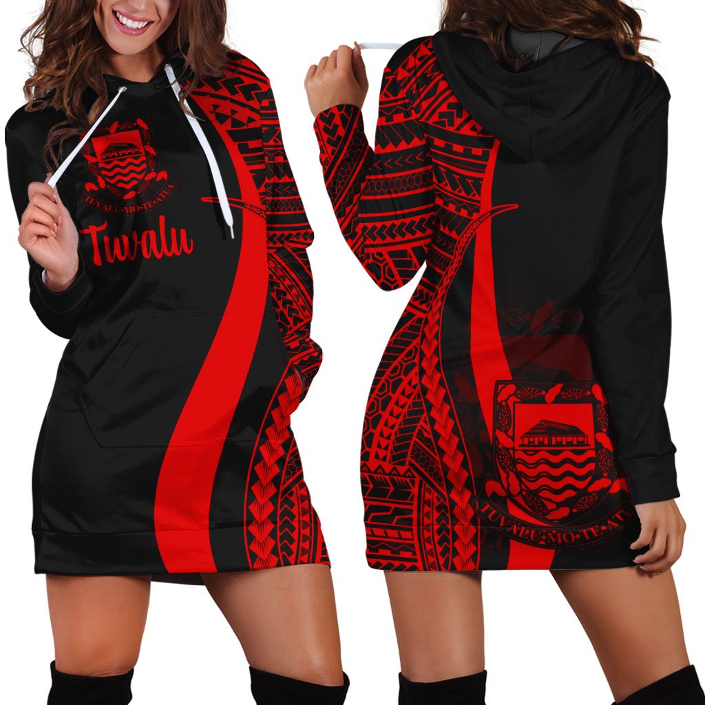 Tuvalu Women's Hoodie Dress - Red Polynesian Tentacle Tribal Pattern Red - Polynesian Pride