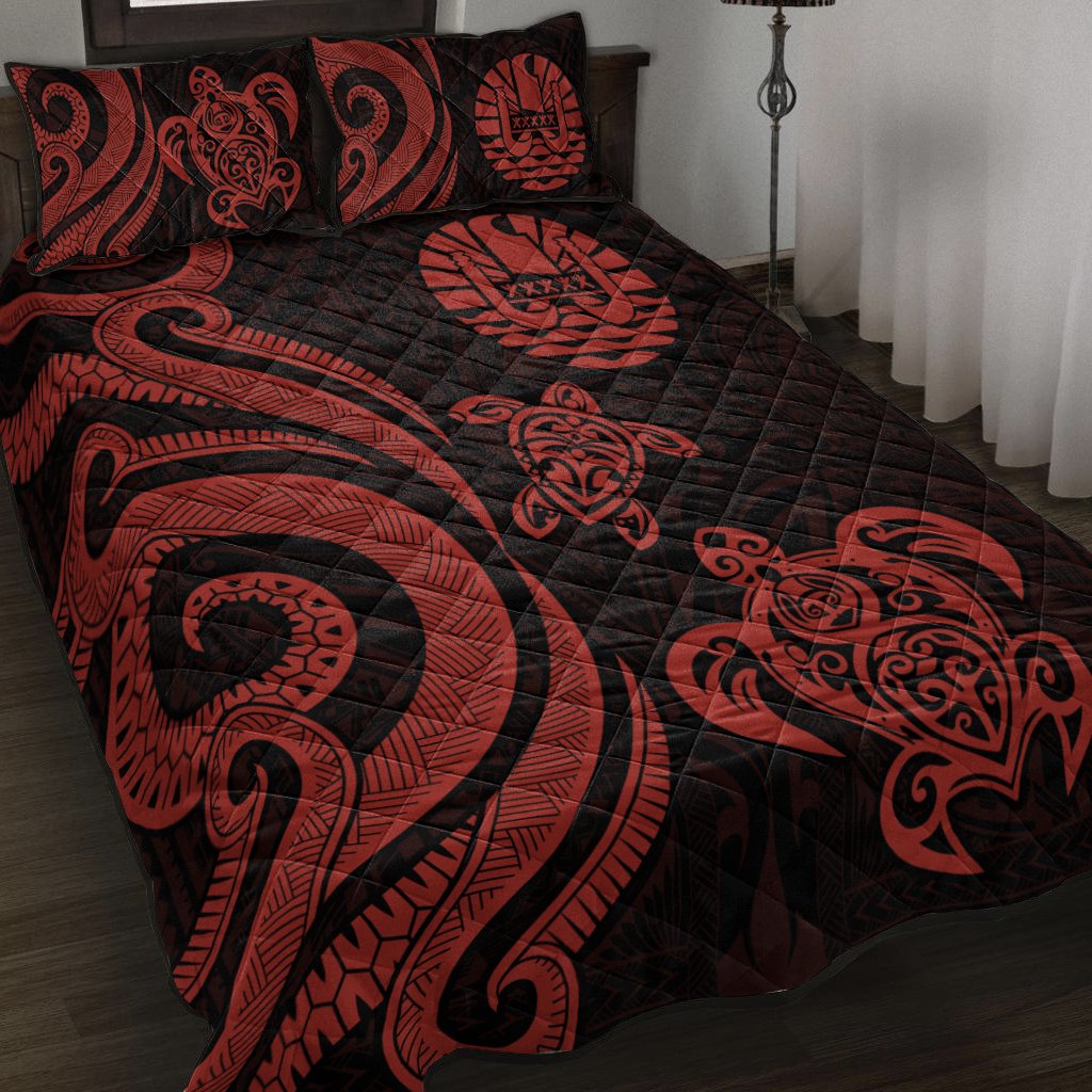 Tahiti Quilt Bed Set - Red Tentacle Turtle Red - Polynesian Pride