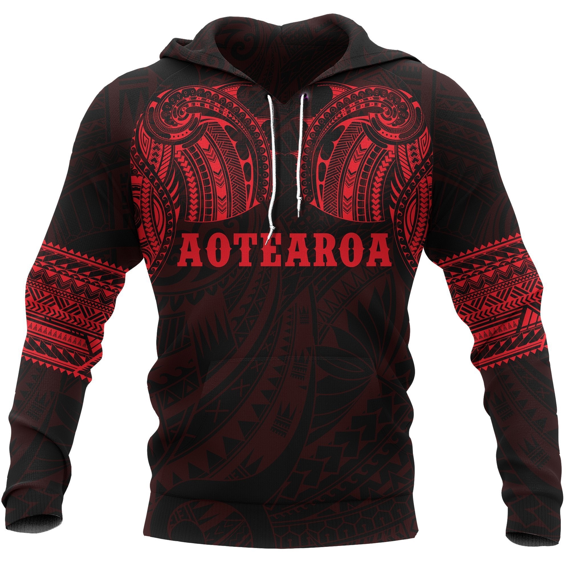 Maori Tattoo Hoodie, New Zealand Aotearoa Tattoo All Over Print Hoodie Unisex Red - Polynesian Pride