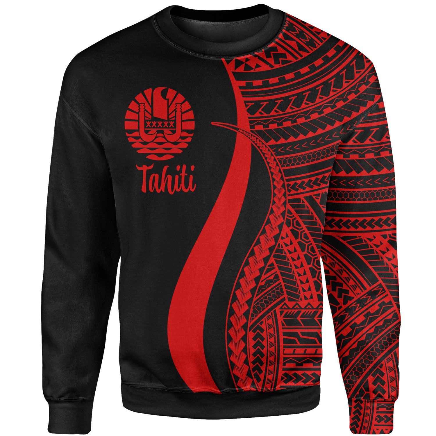 Tahiti Sweatshirt - Red Polynesian Tentacle Tribal Pattern Unisex Red - Polynesian Pride