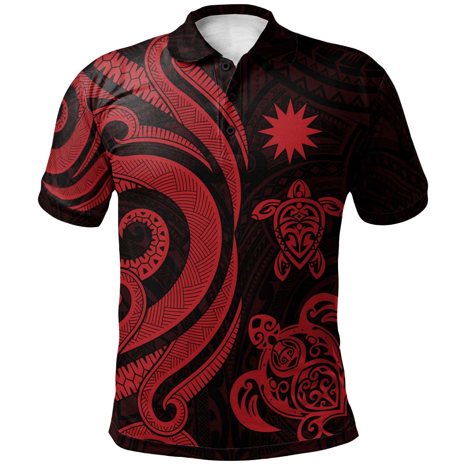 Nauru Polo Shirt Red Tentacle Turtle Unisex Red - Polynesian Pride