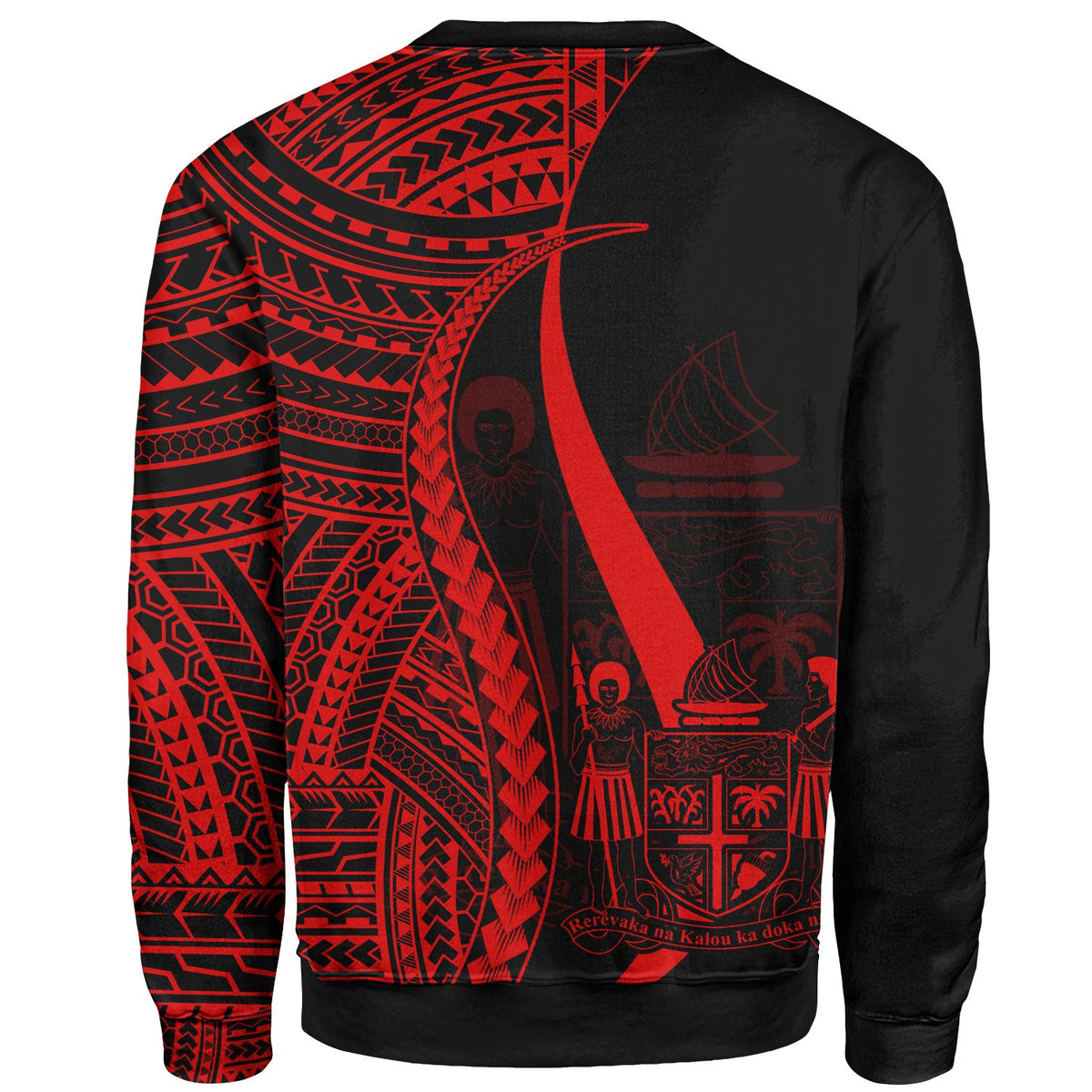 Fiji Custom Personalised Sweatshirt - Red Polynesian Tentacle Tribal Pattern Crest - Polynesian Pride