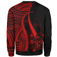 Fiji Custom Personalised Sweatshirt - Red Polynesian Tentacle Tribal Pattern Crest - Polynesian Pride