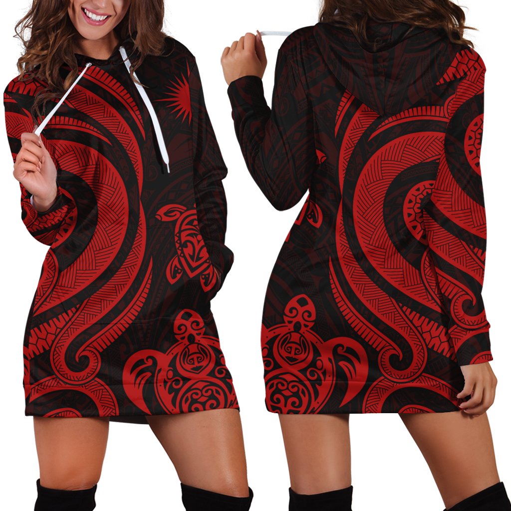 Marshall Islands Women Hoodie Dress - Red Tentacle Turtle Red - Polynesian Pride