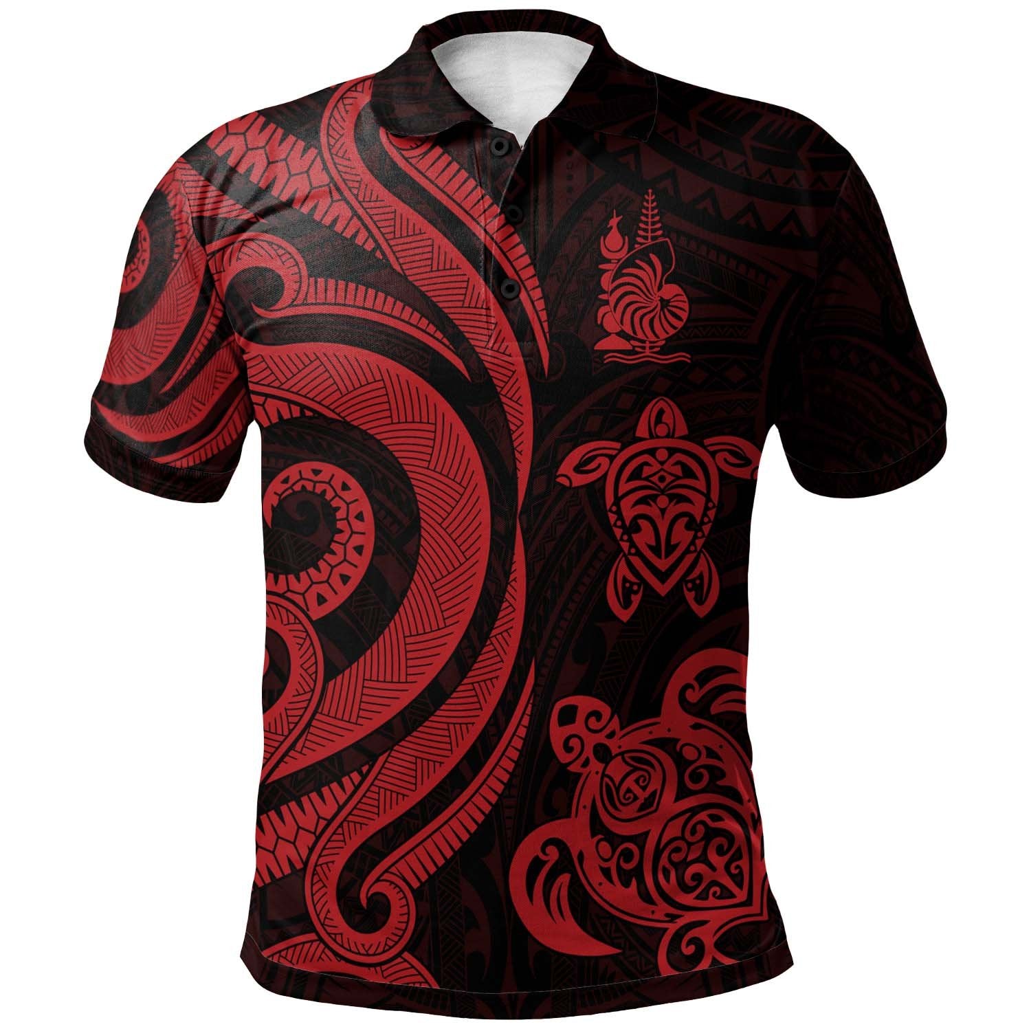 New Caledonia Polo Shirt Red Tentacle Turtle Unisex Red - Polynesian Pride