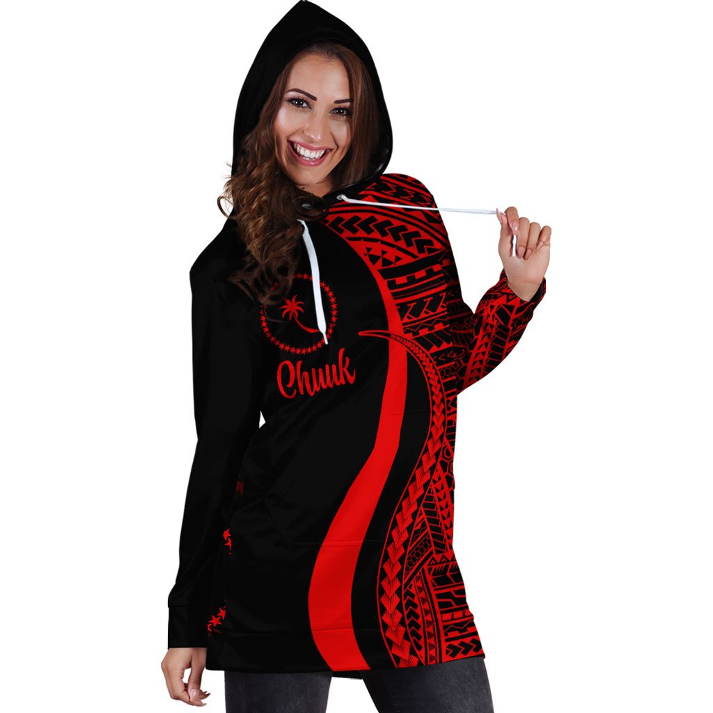 Chuuk Women's Hoodie Dress - Red Polynesian Tentacle Tribal Pattern - Polynesian Pride