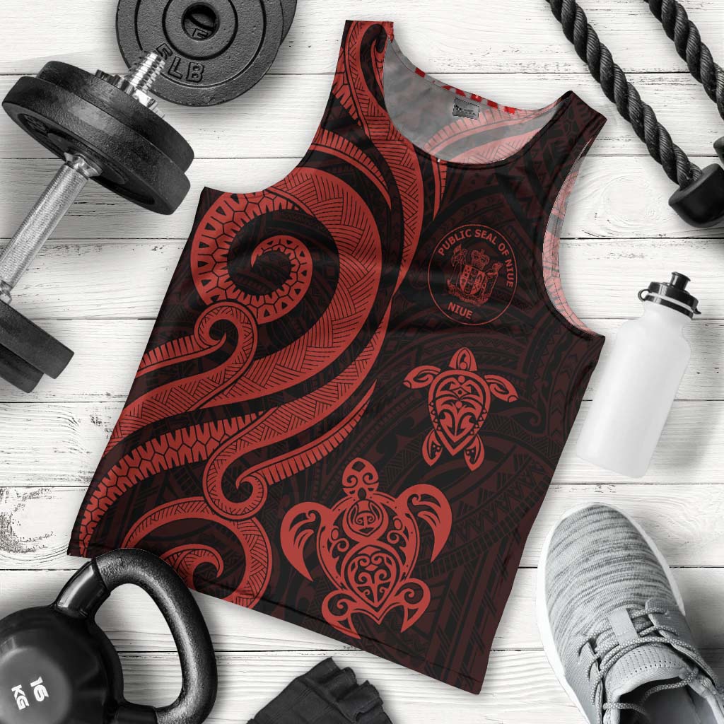 Niue Men's Tank Top - Red Tentacle Turtle Red - Polynesian Pride