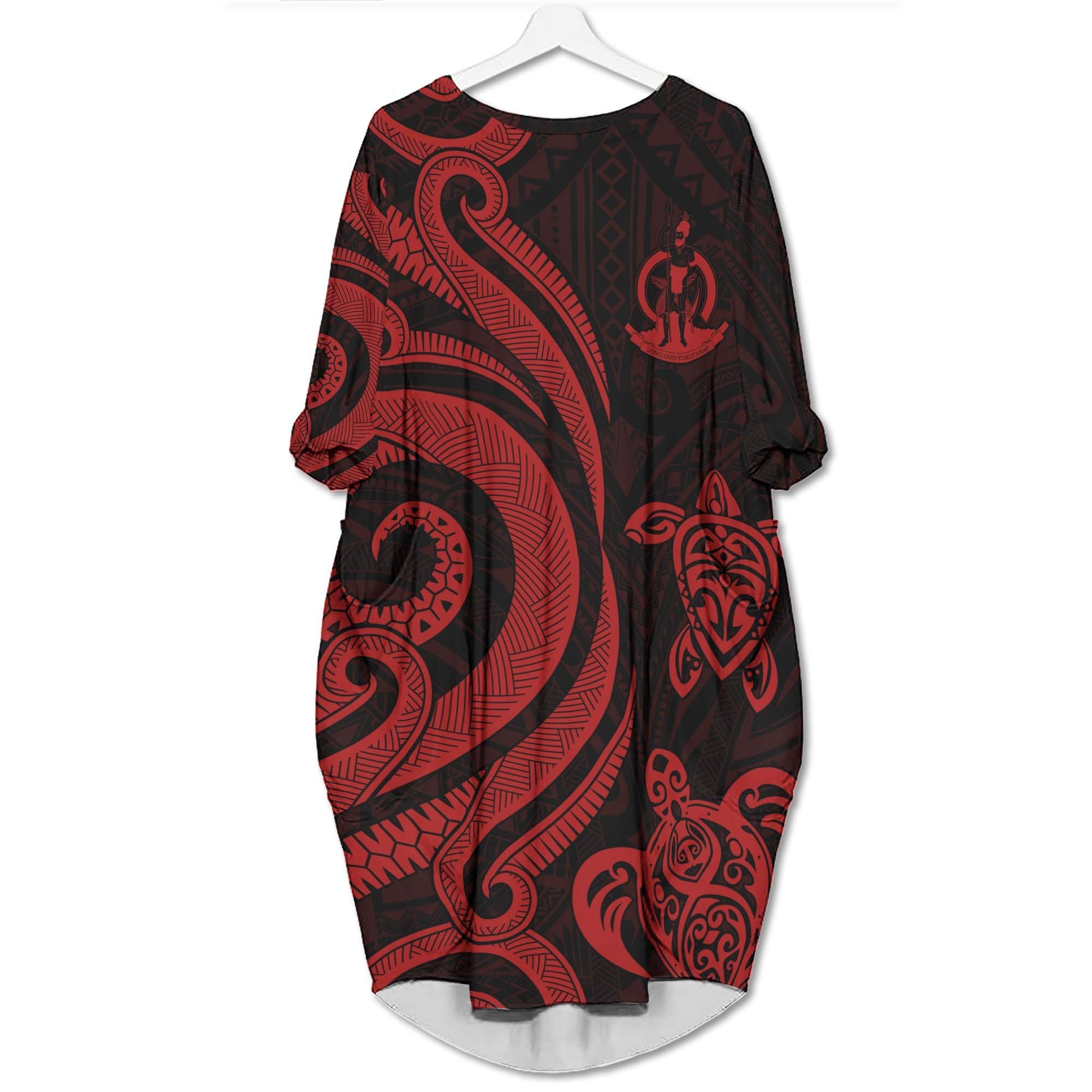 Vanuatu Batwing Pocket Dress - Red Tentacle Turtle Women Red - Polynesian Pride