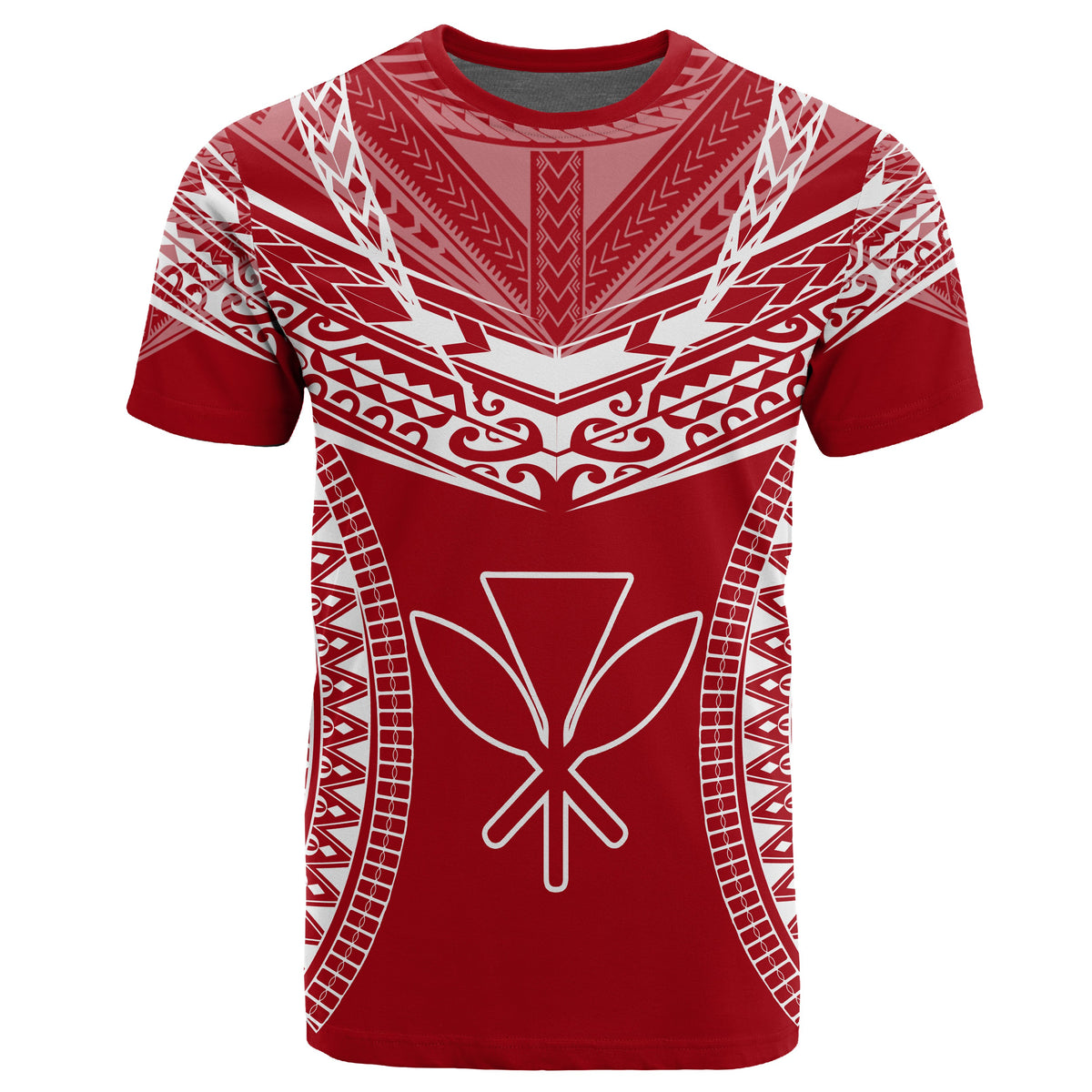 Hawaiian Kanaka Map Football Jersey T Shirt Red and White Roger Style - Polynesian Pride