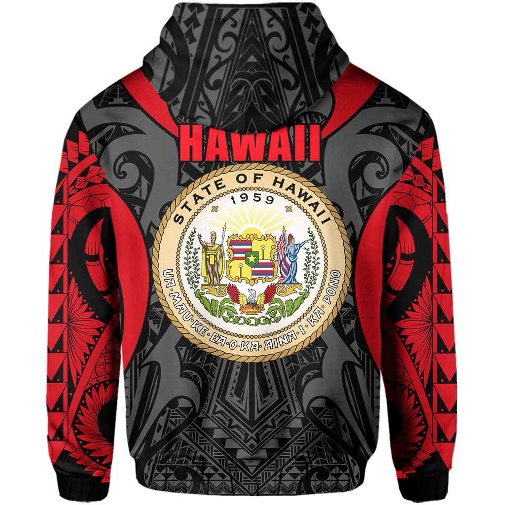 Hawaii Polynesian Tribal Coat of Arms Hoodie Red Mark Style - Polynesian Pride