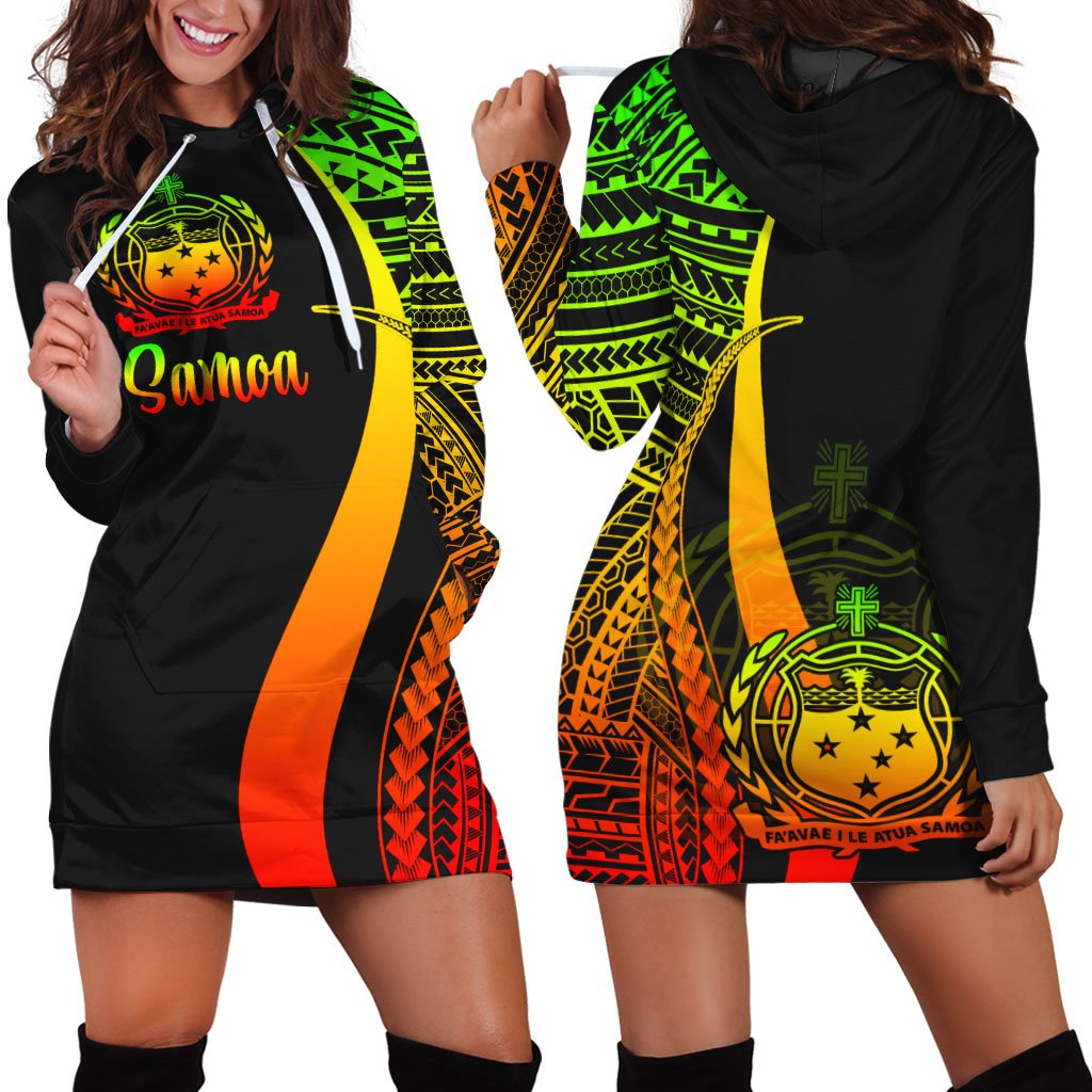 Samoa Women's Hoodie Dress - Reggae Polynesian Tentacle Tribal Pattern Reggae - Polynesian Pride