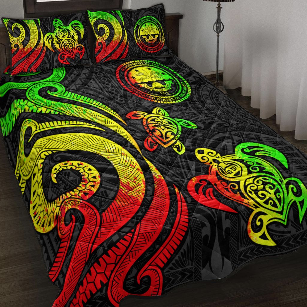 Federated States of Micronesia Quilt Bed Set - Reggae Tentacle Turtle Art - Polynesian Pride