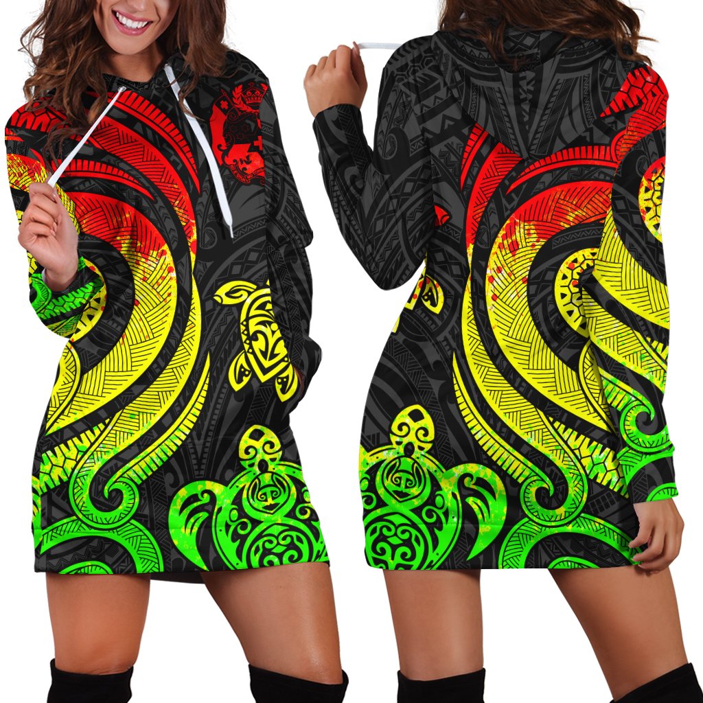 Tonga Women Hoodie Dress - Reggae Tentacle Turtle Reggae - Polynesian Pride