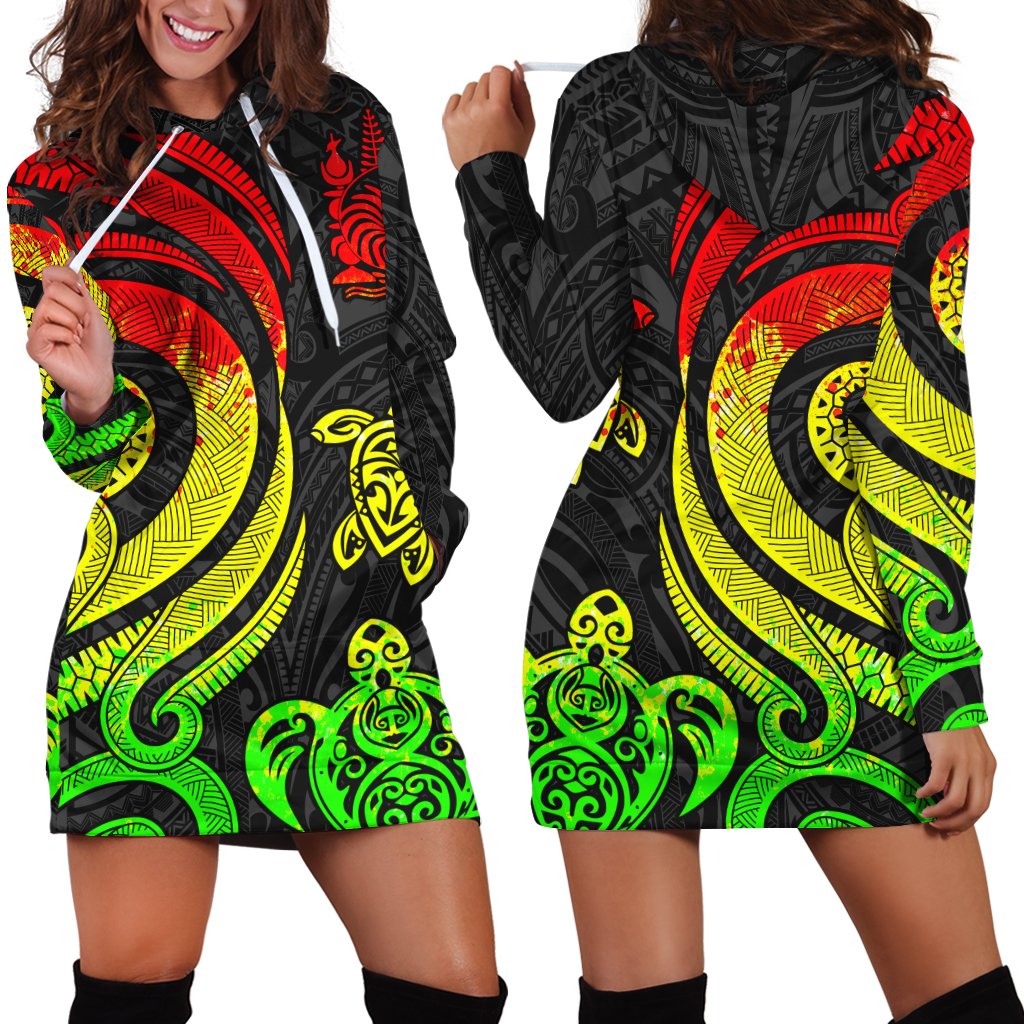 New Caledonia Women Hoodie Dress - Reggae Tentacle Turtle Reggae - Polynesian Pride