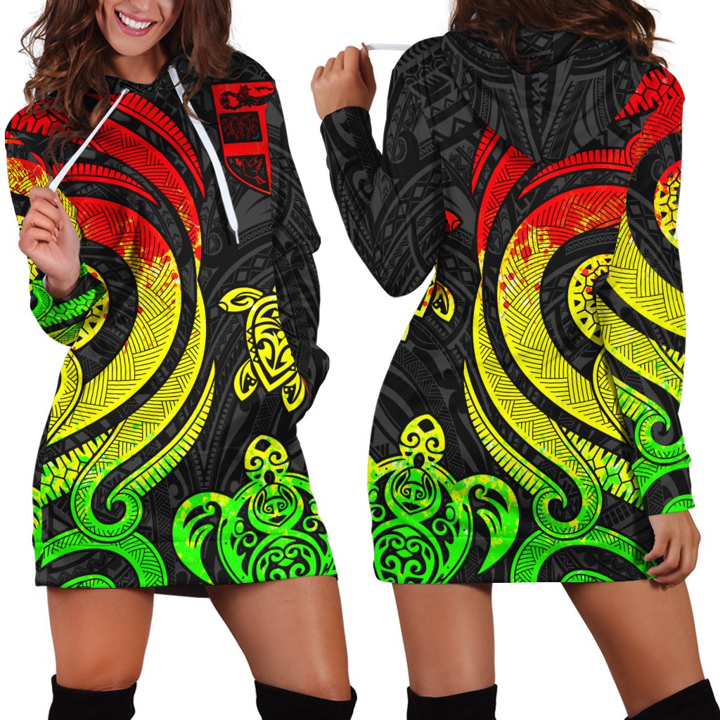 Fiji Women Hoodie Dress - Reggae Tentacle Turtle Reggae - Polynesian Pride