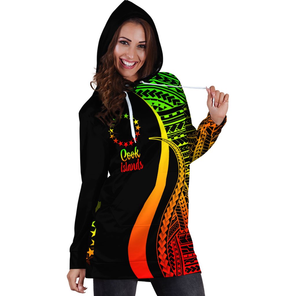 Cook Islands Women's Hoodie Dress - Reggae Polynesian Tentacle Tribal Pattern - Polynesian Pride