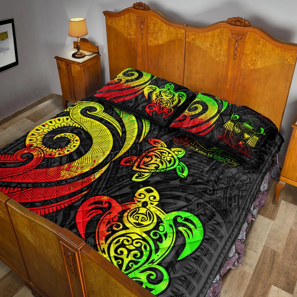 Fiji Quilt Bed Set - Reggae Tentacle Turtle Crest - Polynesian Pride