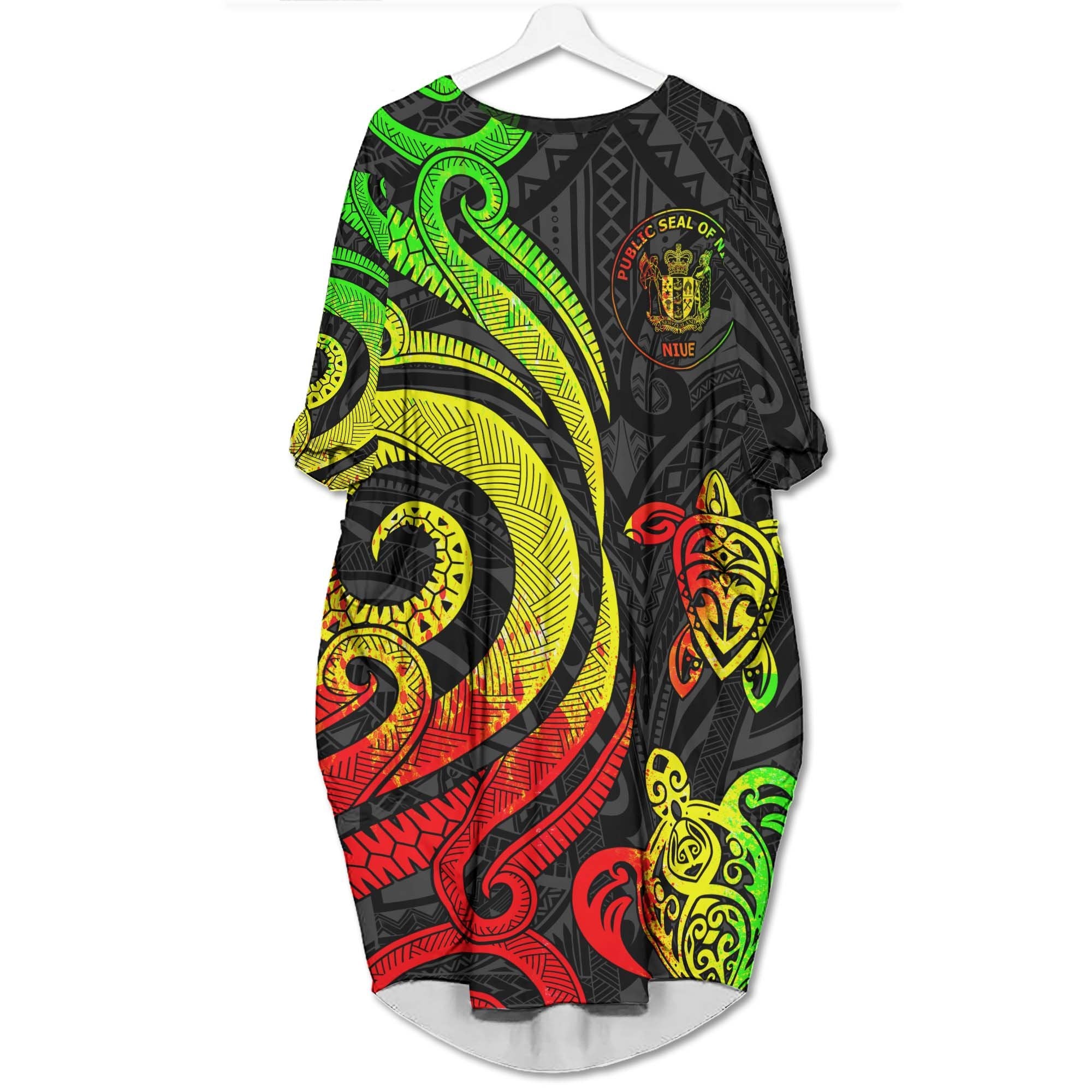 Niue Batwing Pocket Dress - Reggae Tentacle Turtle Women Reggae - Polynesian Pride