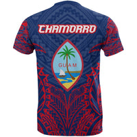 Guam T Shirt Guam Coat of Arms Polynesian Tattoo Red Blue - Polynesian Pride
