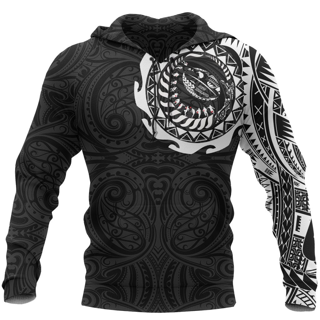 New Zealand Rugby Hoodie, Maori Tattoo Pullover Hoodie Black - Polynesian Pride