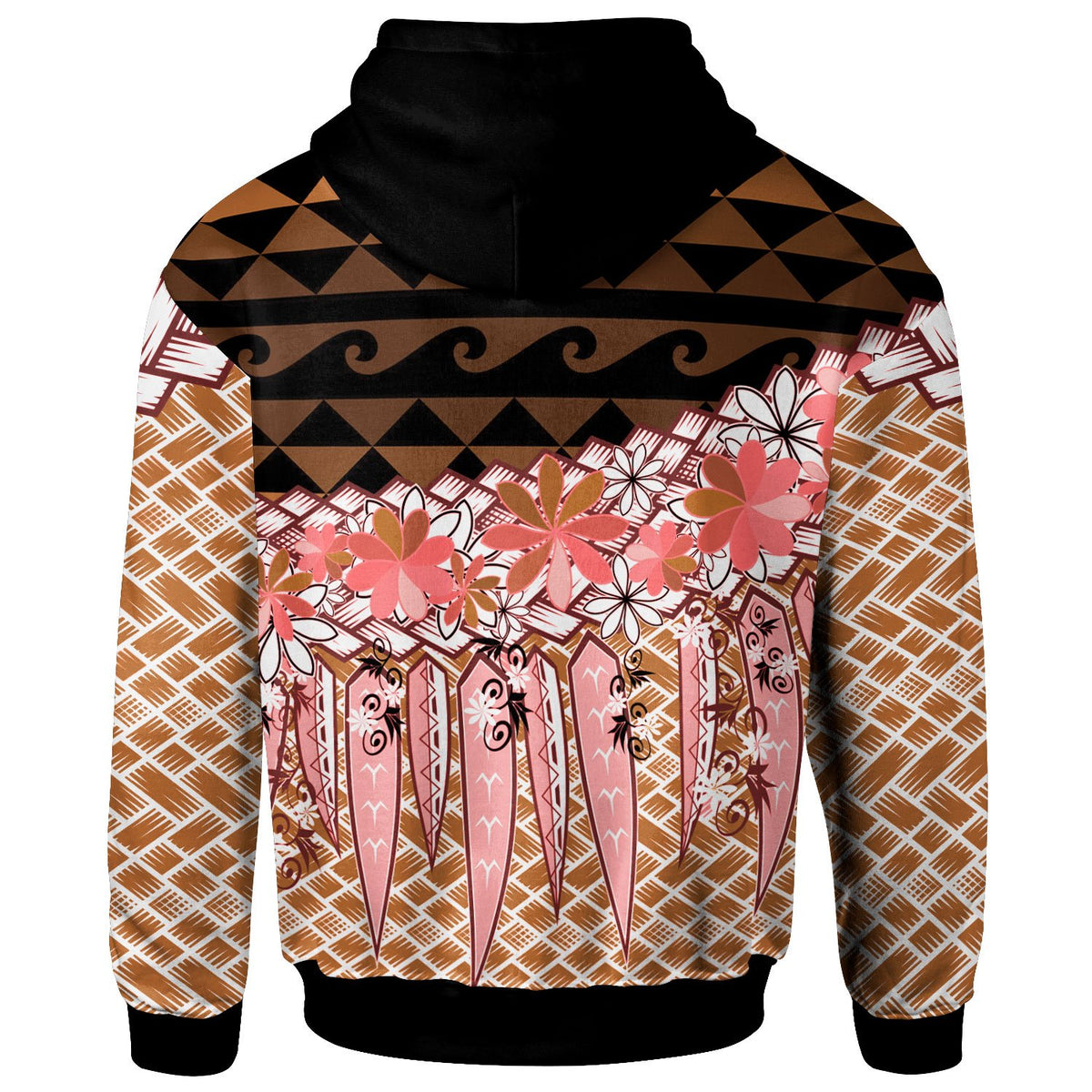 Samoa Zip Hoodie Coconut Leaves Weave Pattern Brown - Polynesian Pride