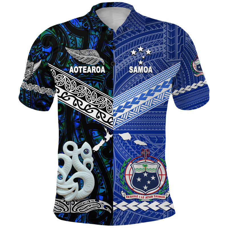 Custom Samoa New Zealand Polo Shirt Together Blue LT8 Blue - Polynesian Pride