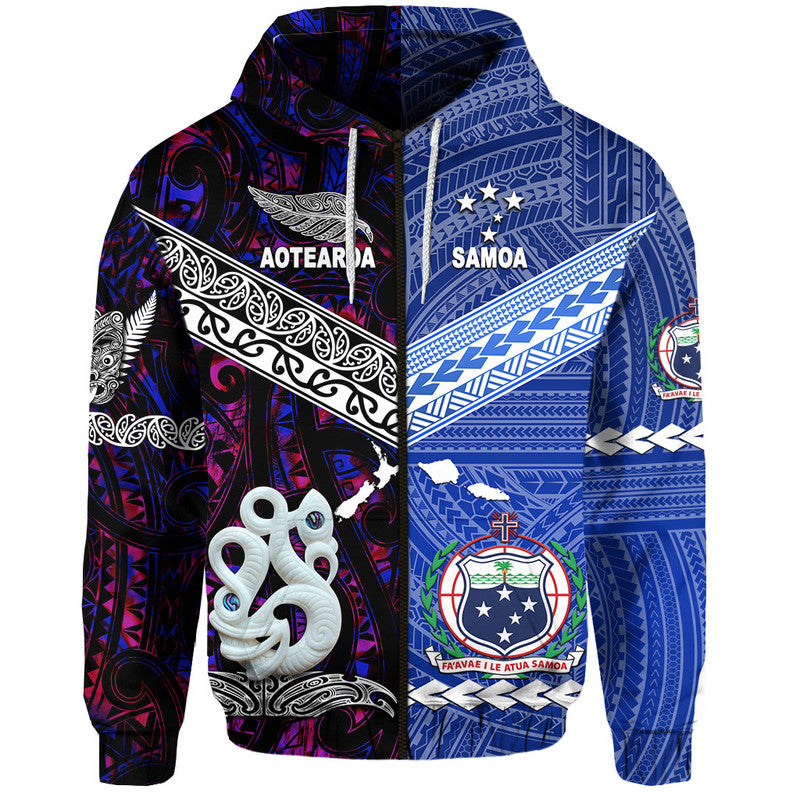 Custom Samoa and New Zealand Hoodie Together Purple LT8 - Polynesian Pride