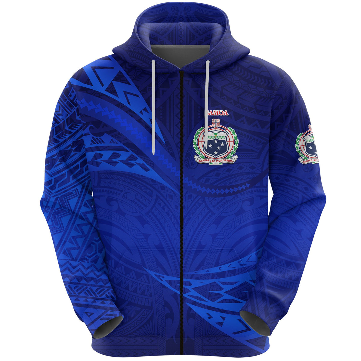 Custom Manu Samoa Rugby Zip Hoodie Unique Version Full Blue - Polynesian Pride