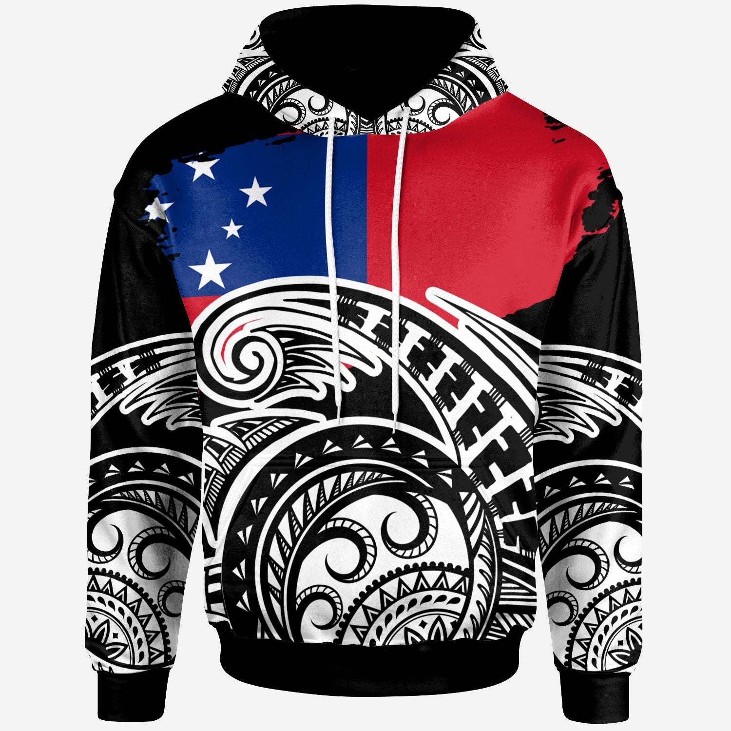 Samoa Custom Hoodie Ethnic Style With Round Black White Pattern Unisex Black - Polynesian Pride