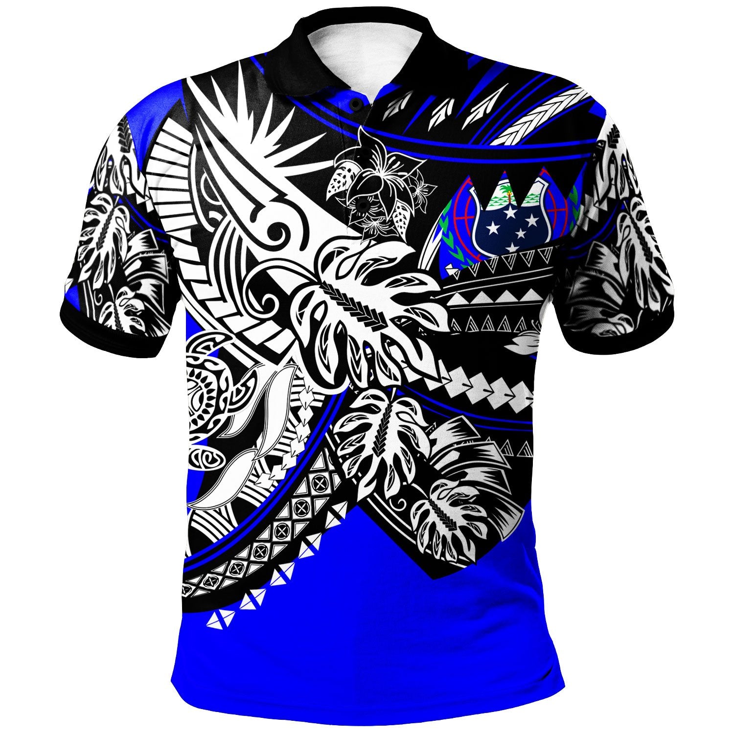 Samoa Polo Shirt Tribal Jungle Blue Pattern Unisex Blue - Polynesian Pride