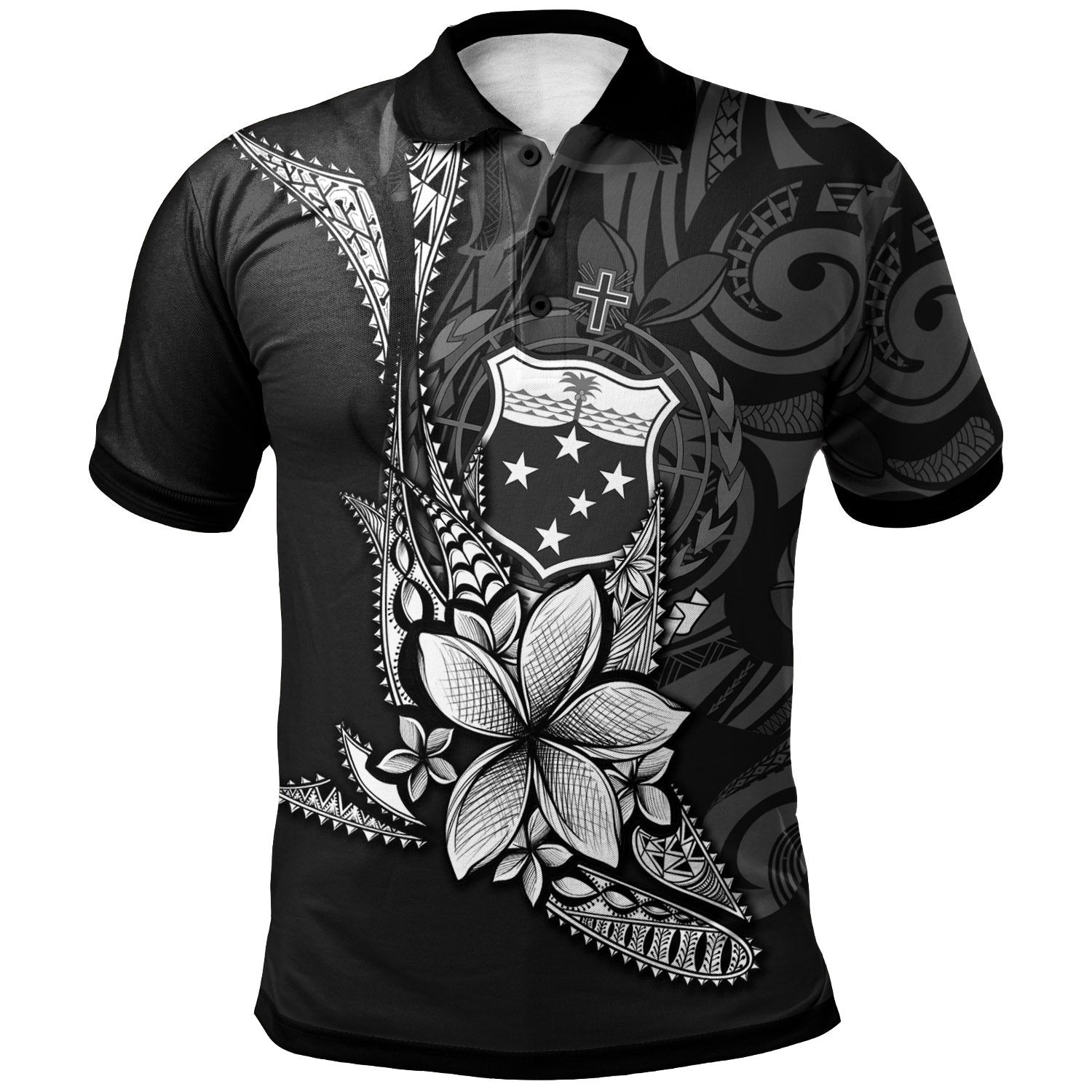 Samoa Polo Shirt Fish With Plumeria Flowers Style Unisex Black - Polynesian Pride