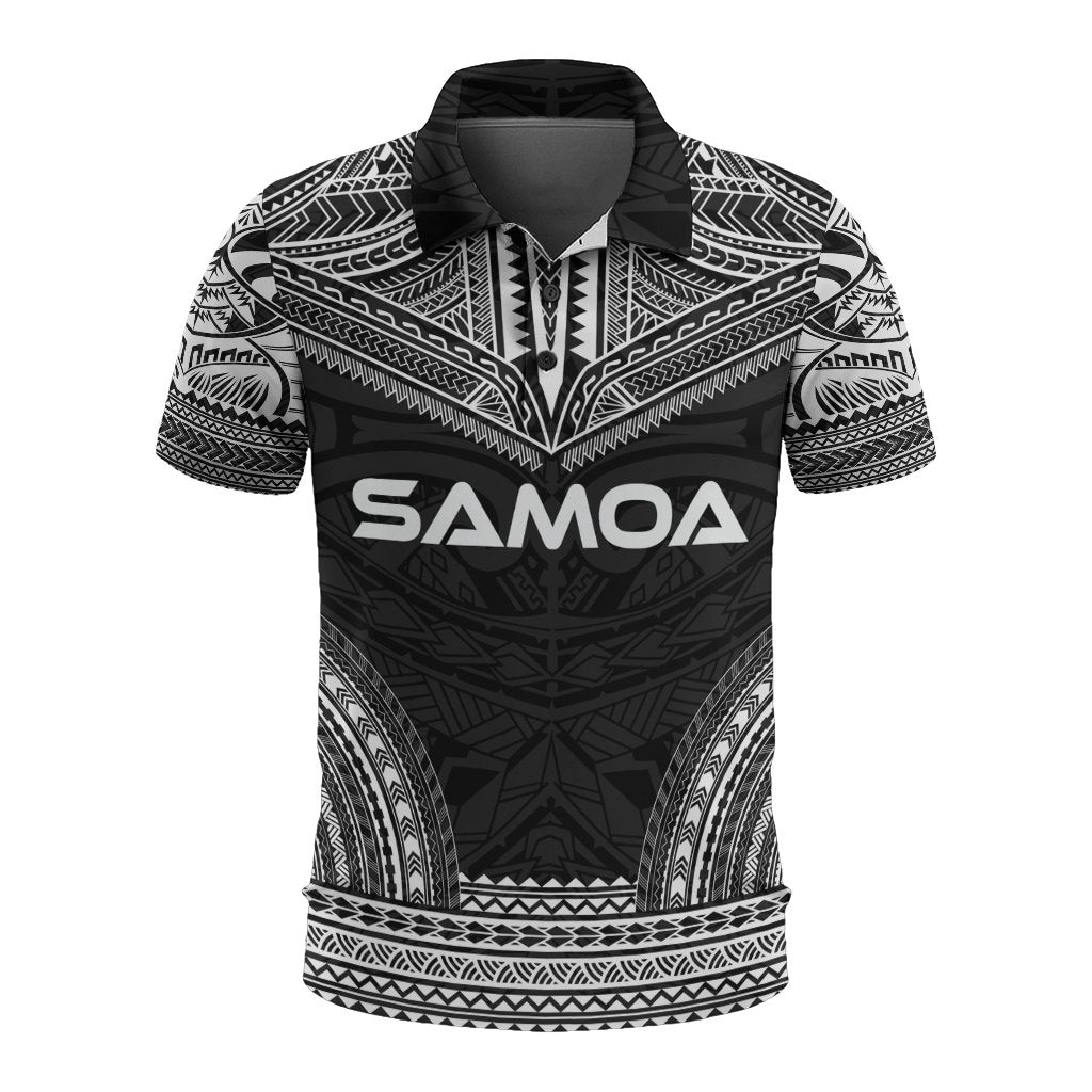 Samoa Polo Shirt Samoan Coat Of Arms Polynesian Chief Tattoo Black Version Unisex Black - Polynesian Pride