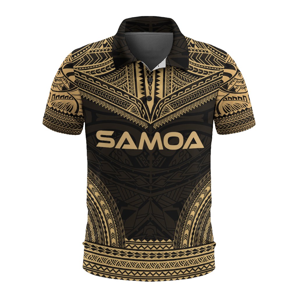 Samoa Polo Shirt Samoan Coat Of Arms Polynesian Chief Tattoo Gold Version Unisex Gold - Polynesian Pride