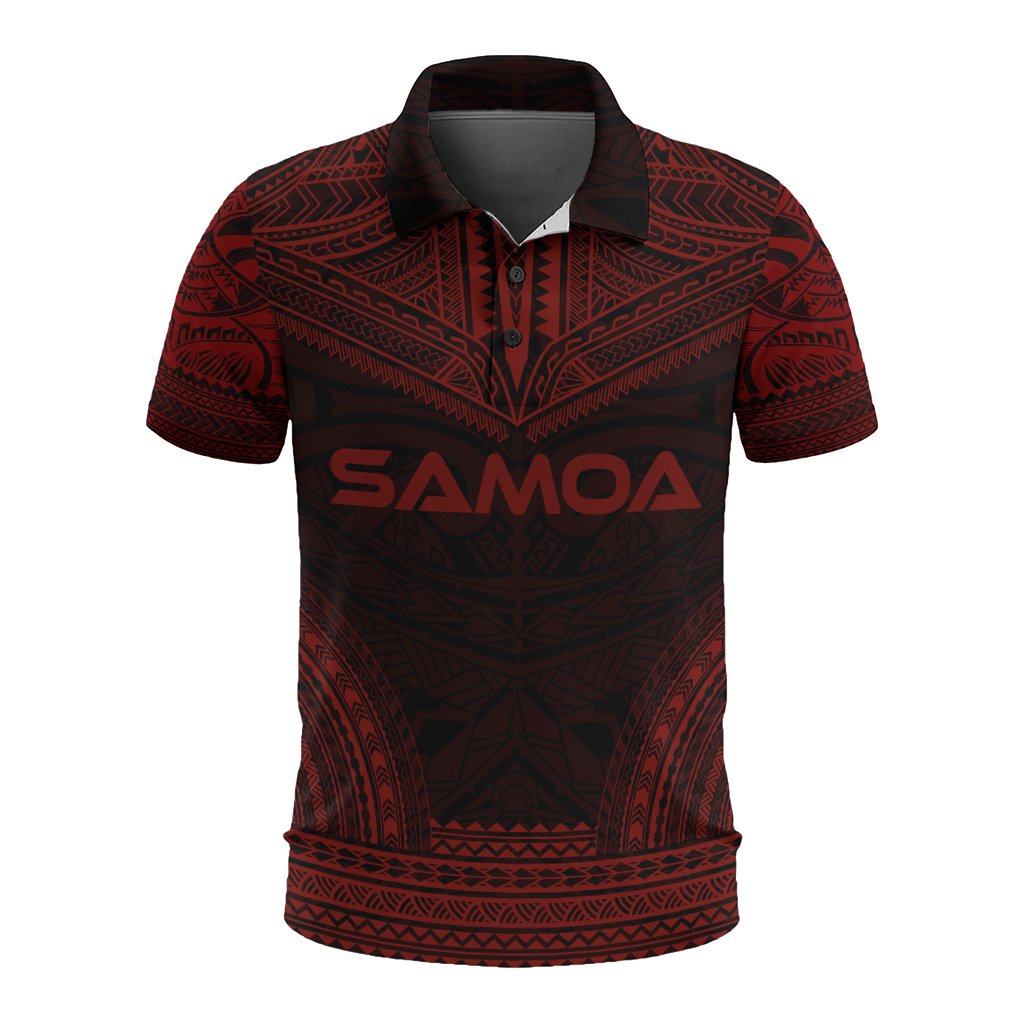 Samoa Polo Shirt Samoan Coat Of Arms Polynesian Chief Tattoo Red Version Unisex Red - Polynesian Pride