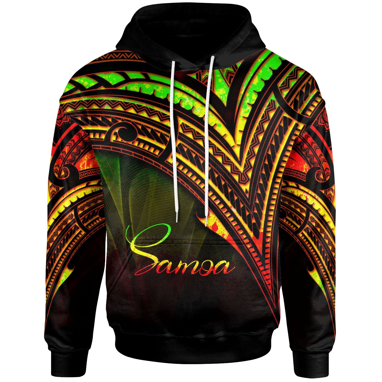 Samoa Hoodie Reggae Color Cross Style Unisex Black - Polynesian Pride