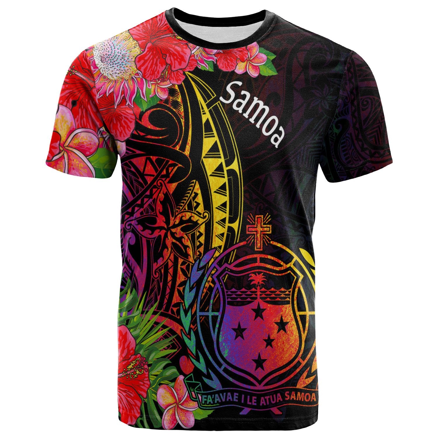 Samoa T Shirt Tropical Hippie Style Unisex Black - Polynesian Pride