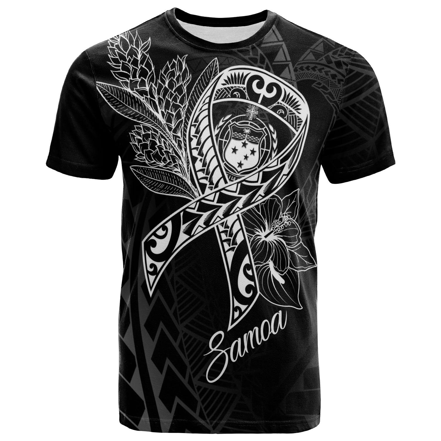 Samoa T Shirt Ribbon Polynesian Style Unisex Black - Polynesian Pride