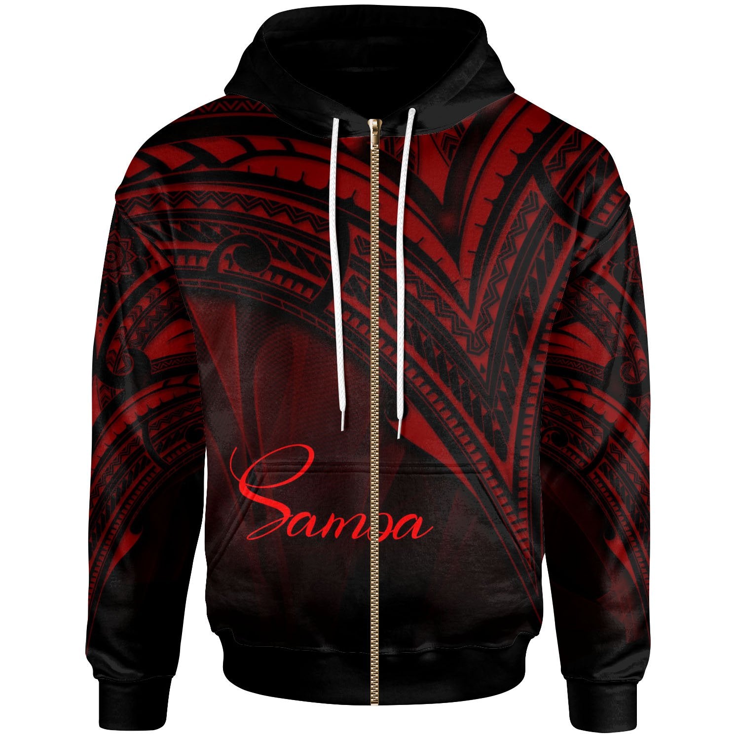 Samoa Zip Hoodie Red Color Cross Style Unisex Black - Polynesian Pride