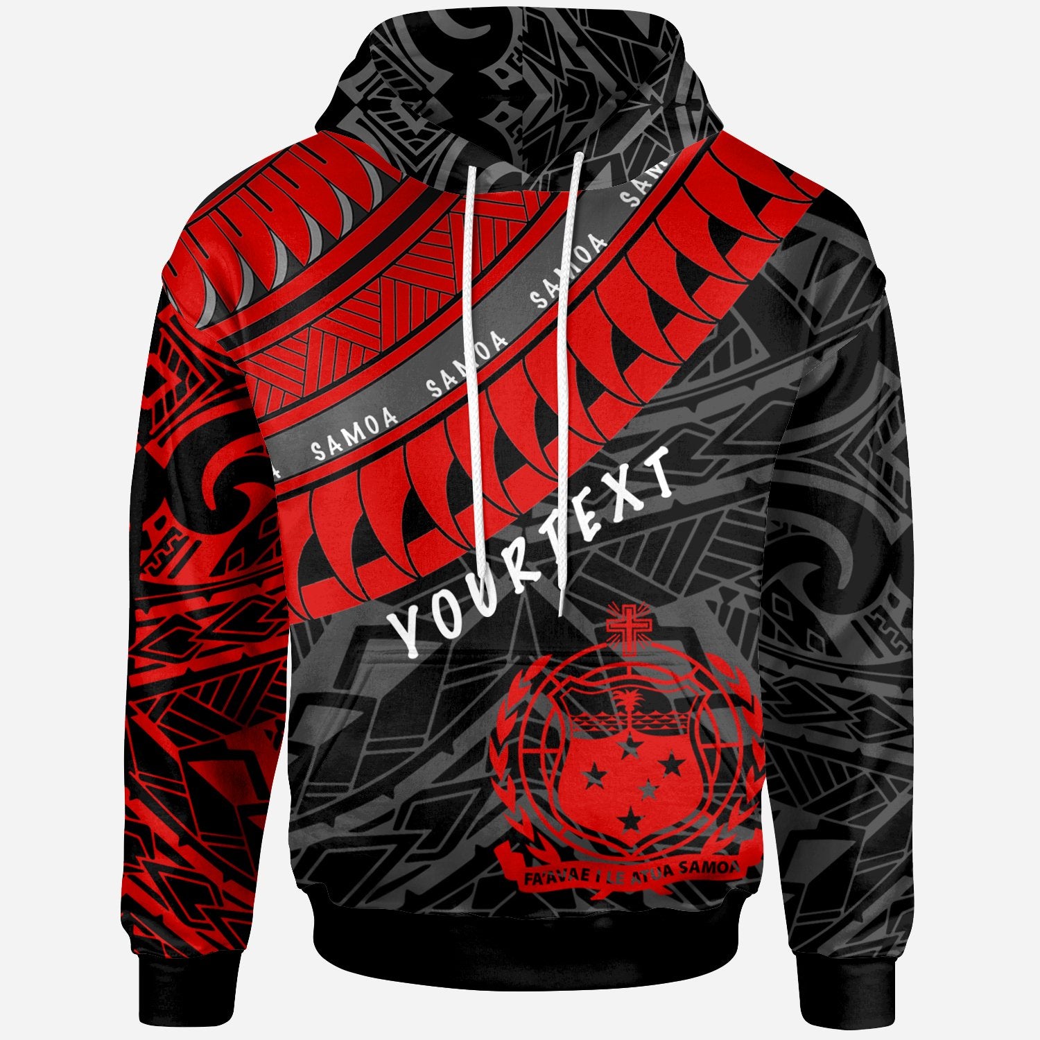 Samoa Custom Hoodie Ginger Lei Red Pattern Unisex Black - Polynesian Pride