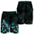 Guam Polynesian Men's Shorts - Turtle With Blooming Hibiscus Turquoise - Polynesian Pride