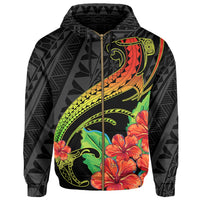 Hawaii Shark Hibiscus Polynesian Hoodie Zip Grey Morti Style - Polynesian Pride