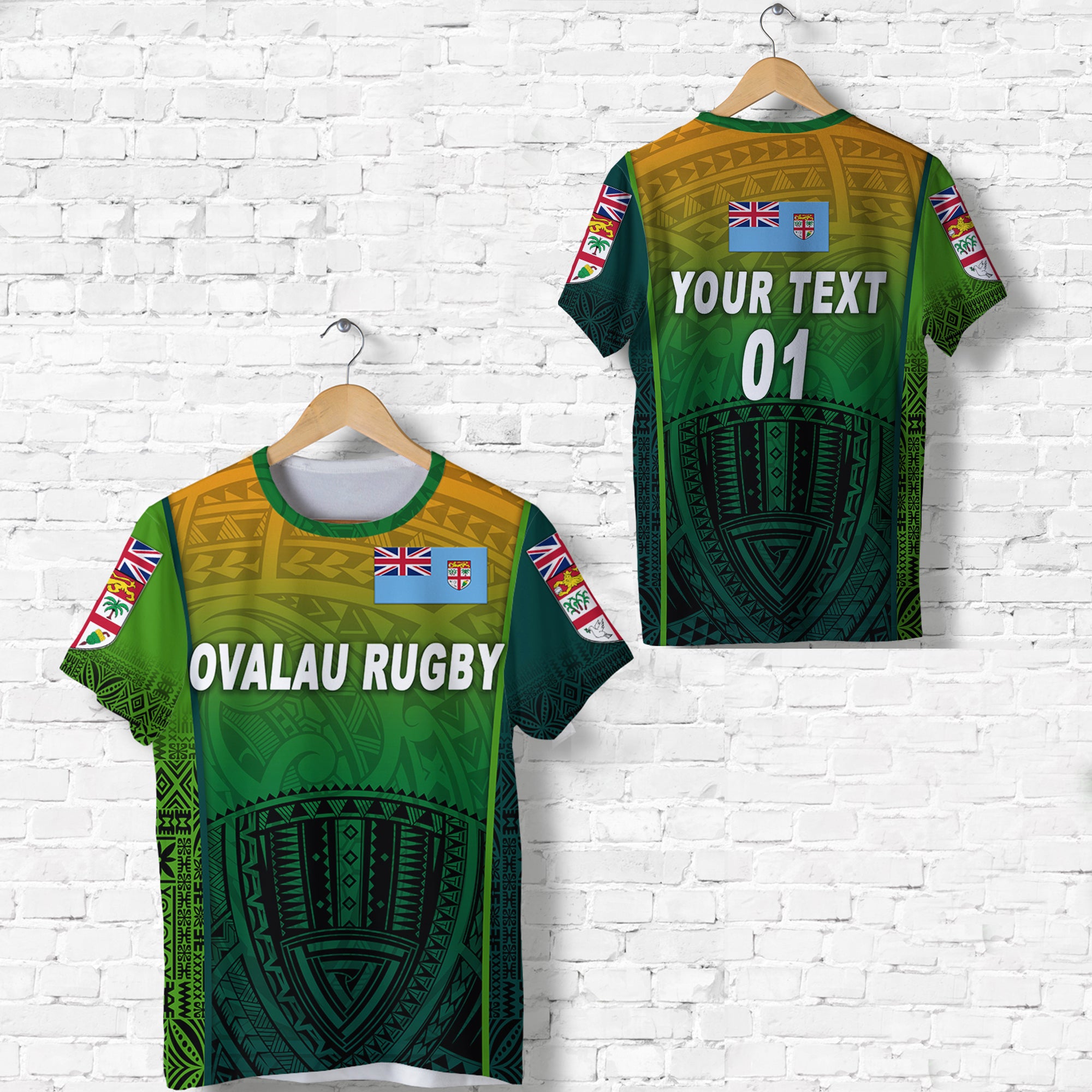 Custom Fiji Ovalau Rugby T Shirt Light Green Style, Custom Text and Number LT8 Unisex Green - Polynesian Pride