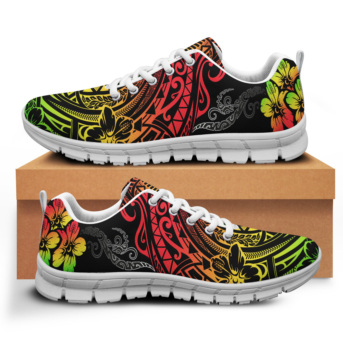 Hawaii Hibiscus Polynesian Sneakers - Colorful Style - AH - Polynesian Pride