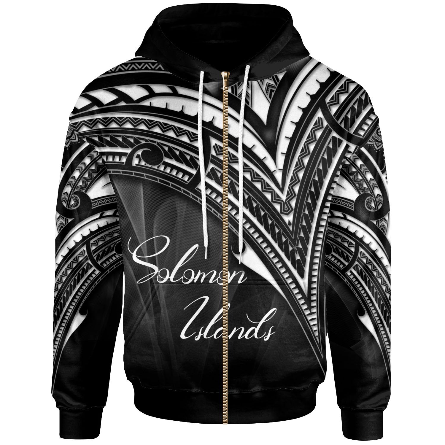 Solomon Islands Zip Hoodie Cross Style Unisex Black - Polynesian Pride