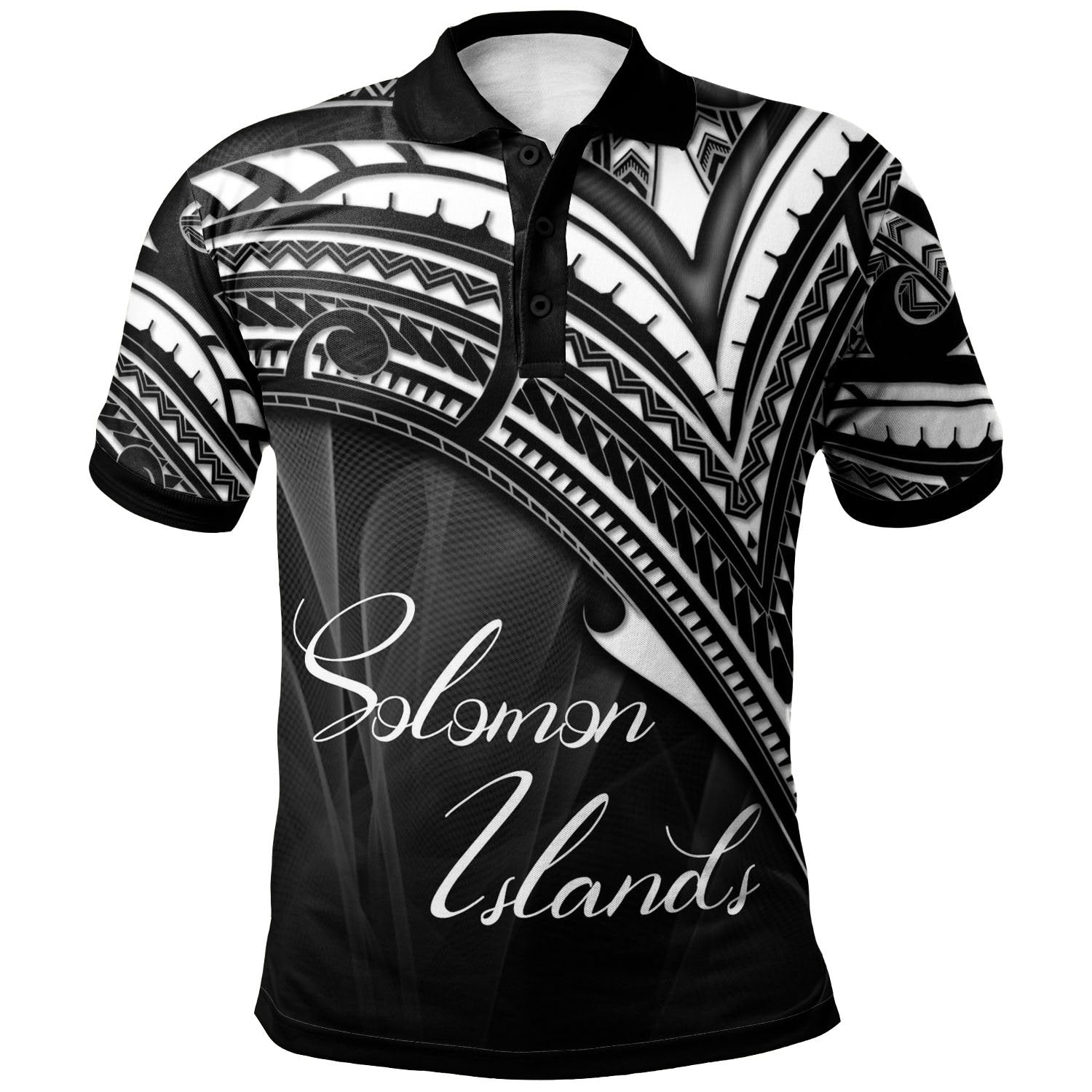 Solomon Islands Polo Shirt Cross Style Unisex Black - Polynesian Pride