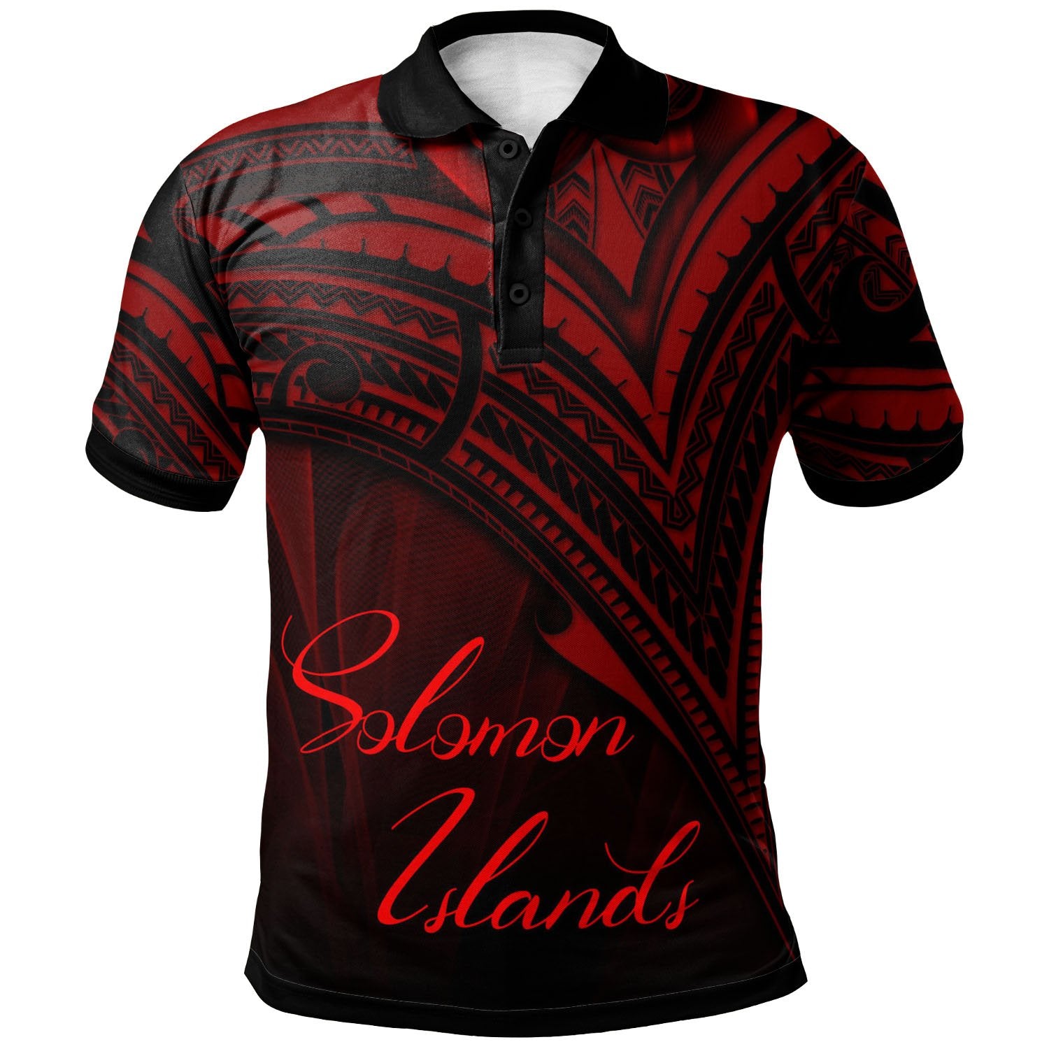 Solomon Islands Polo Shirt Red Color Cross Style Unisex Black - Polynesian Pride