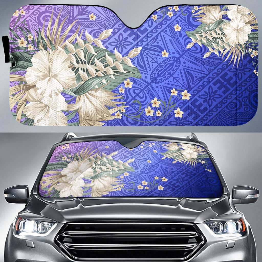hawaiiCar Sun Shade - Hawaii Hibiscus Polynesian Culture Revival Auto Sun Shade Universal Fit Blue - Polynesian Pride