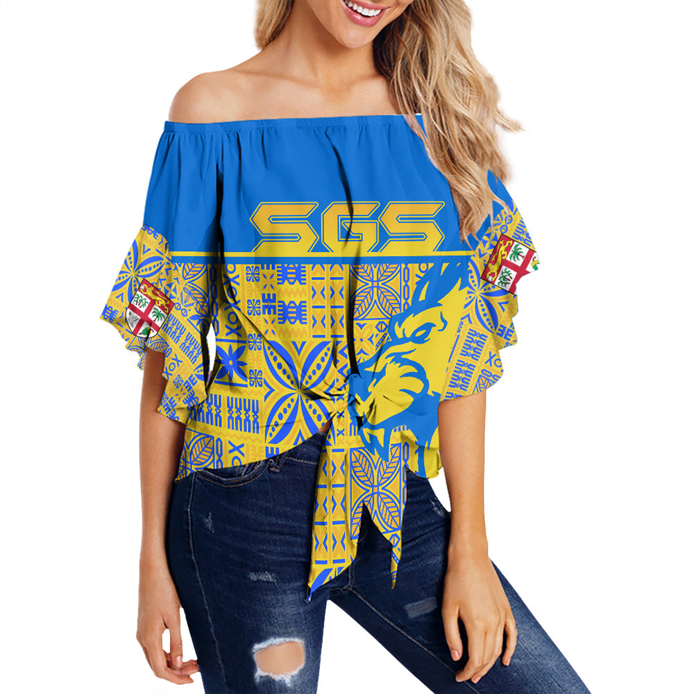 Suva Grammar School Off Shoulder Wrap Waist Top LT10 Women Blue - Polynesian Pride