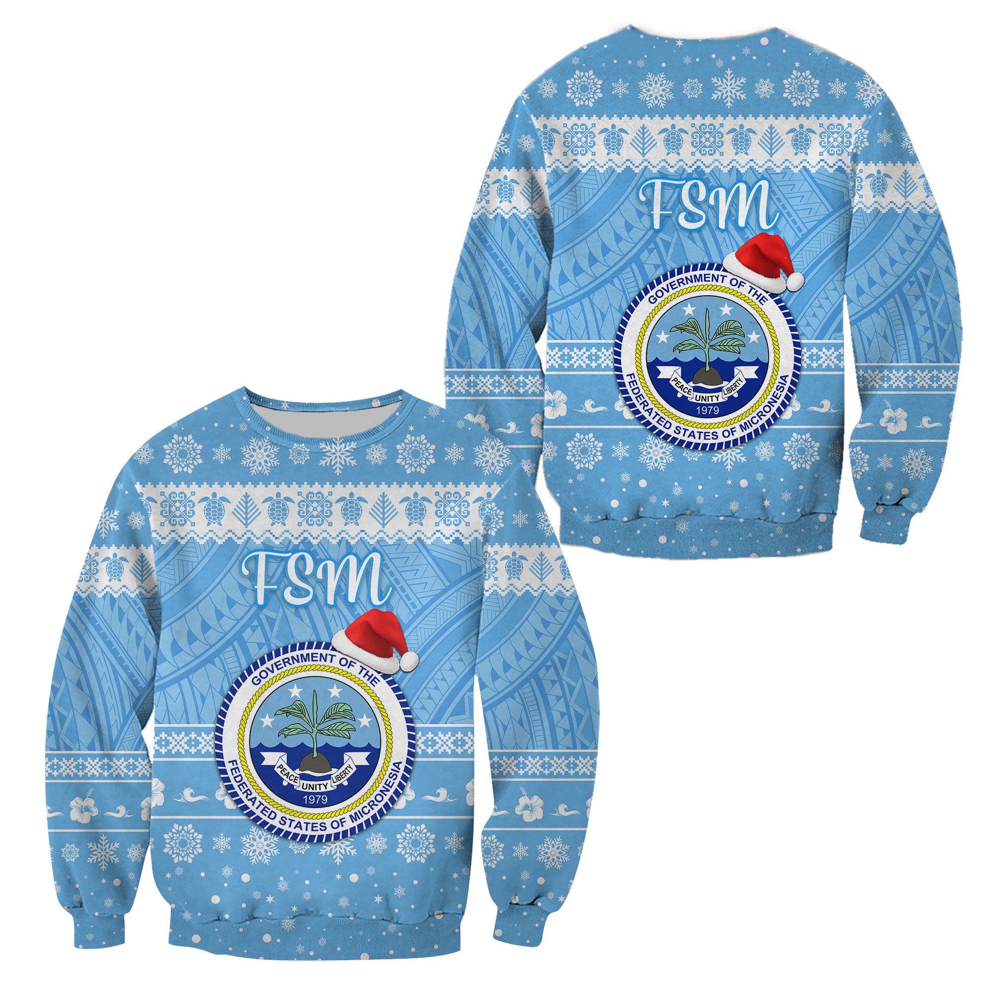 Federated States of Micronesia Christmas Sweatshirt Simple Style - FSM Seal LT8 Unisex Blue - Polynesian Pride