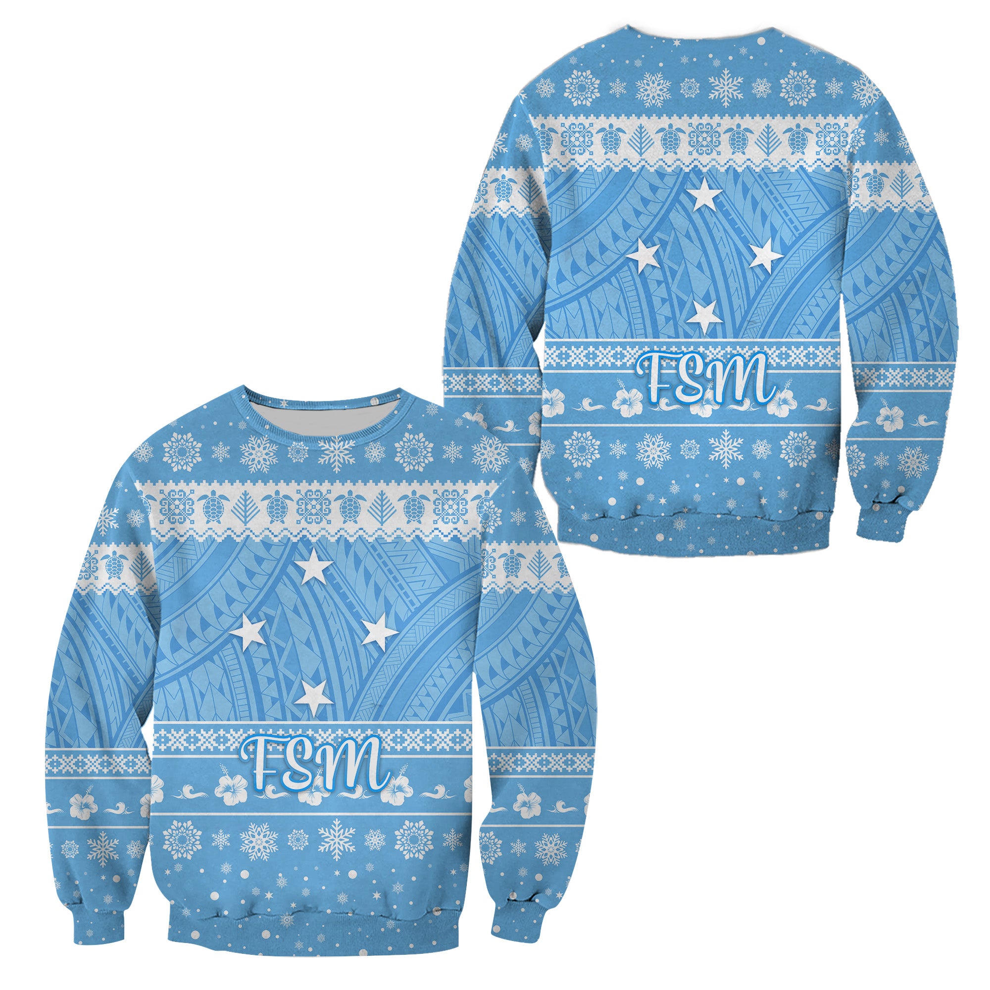 Federated States of Micronesia Christmas Sweatshirt Simple Style - FSM Flag LT8 Unisex Blue - Polynesian Pride